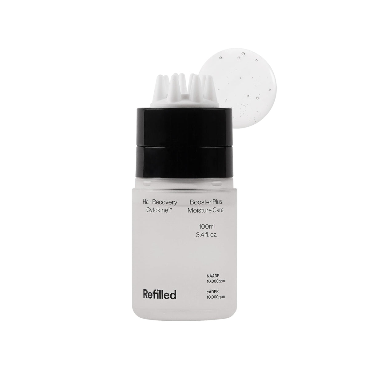 Refilled Booster Plus Moisture built-in massager promotes scalp circulation.
