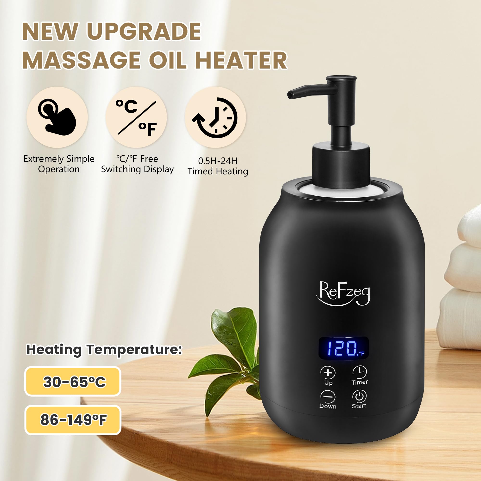 ReFzeg lotion heater operation shows smooth massage experience with warm oil.