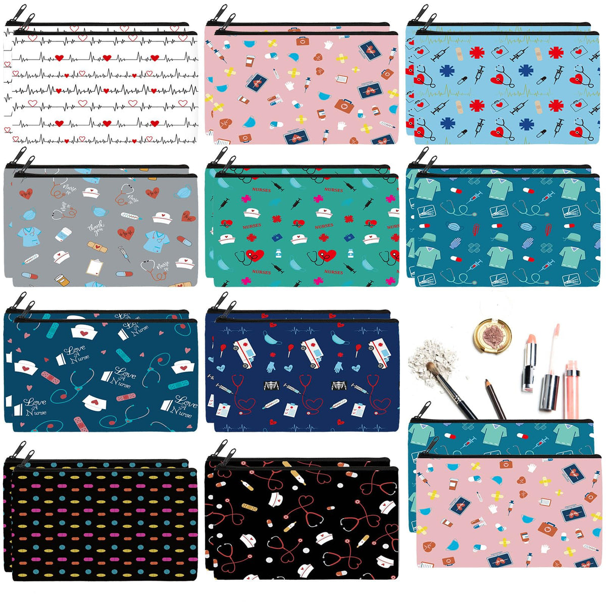 Reginary nurse cosmetic bag showcases colorful patterns for everyday organization.