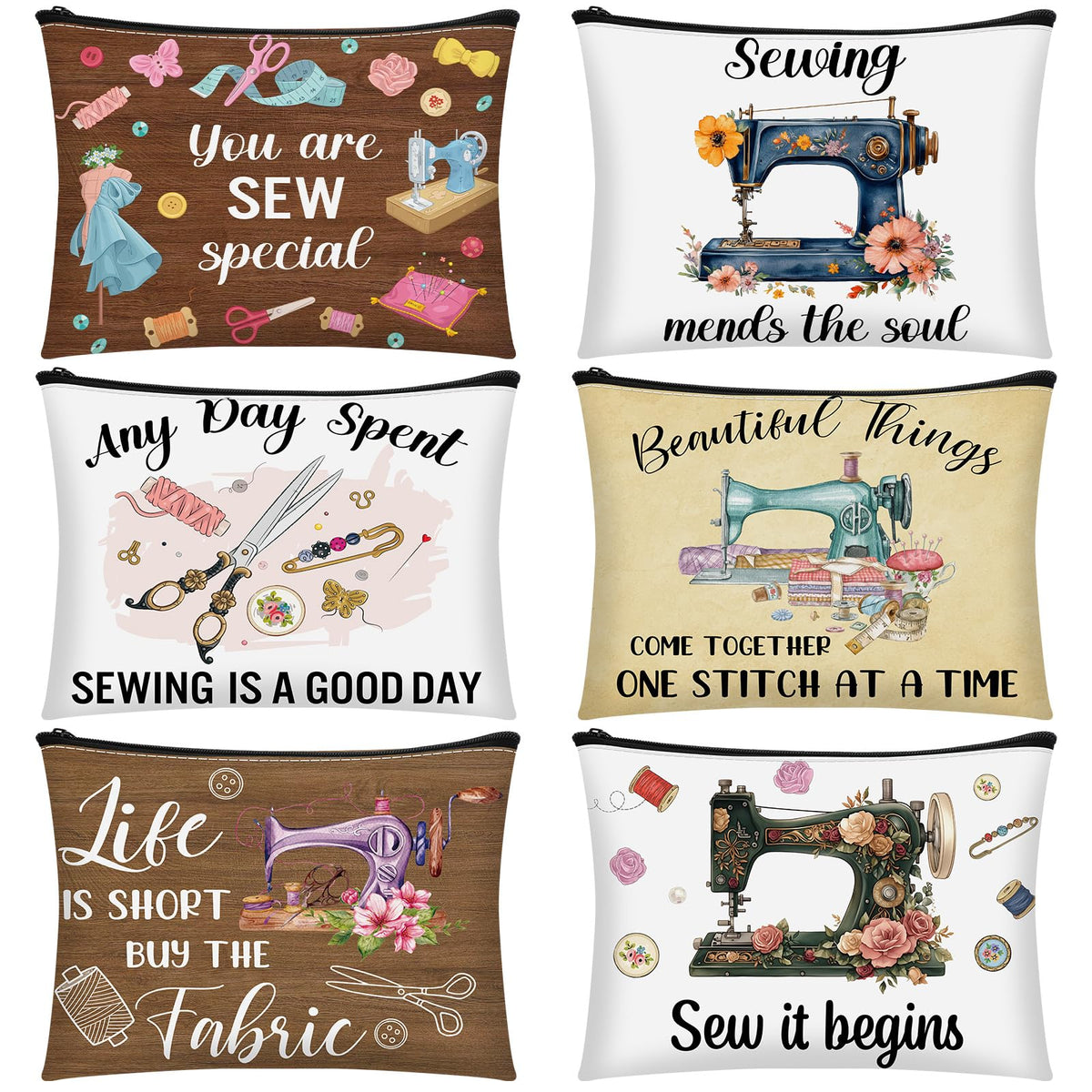 Reginary sewing makeup bags pack front view showcases vibrant prints for gift-ready organization.