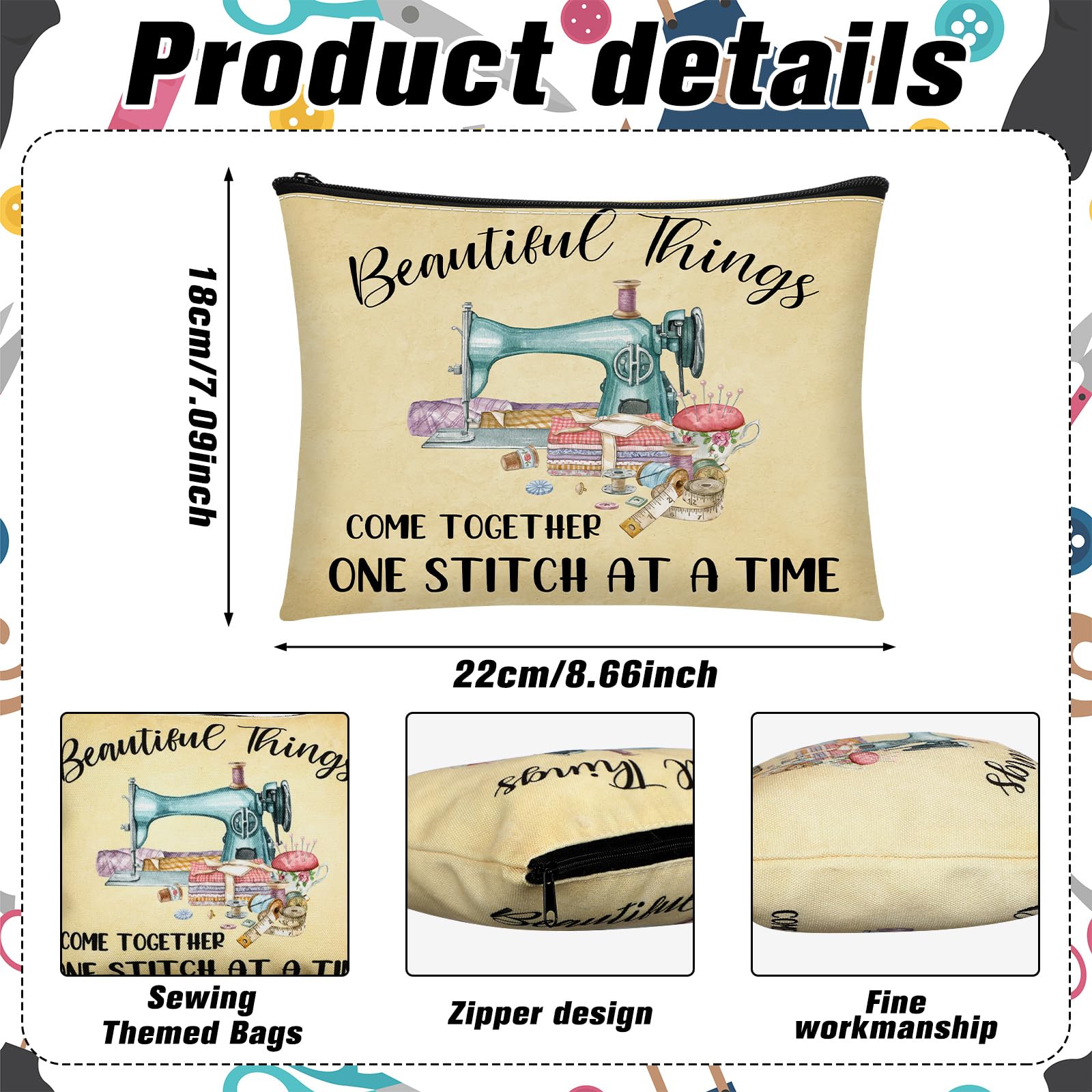 Reginary sewing makeup bags pack side zip highlights secure storage for cosmetics and essentials.