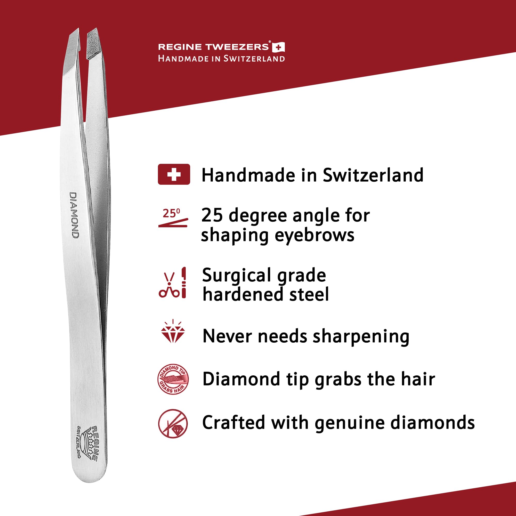 Regine Switzerland handcrafted Swiss tweezers highlighting craftsmanship.
