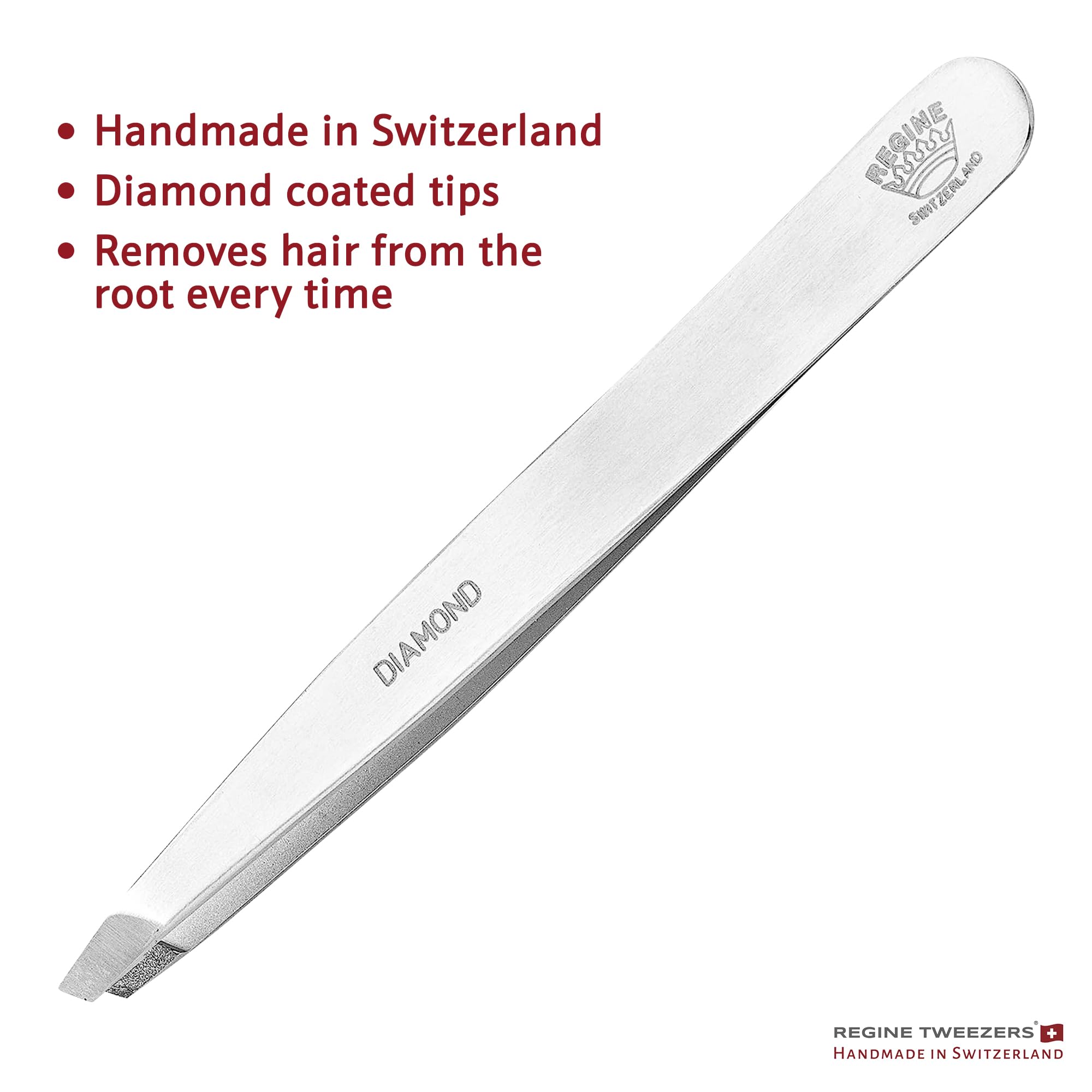 Regine Switzerland tweezers are 3.75 inches long for comfortable grip.