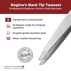Regine Switzerland stainless steel tweezers rust-proof body for durable long-lasting use.