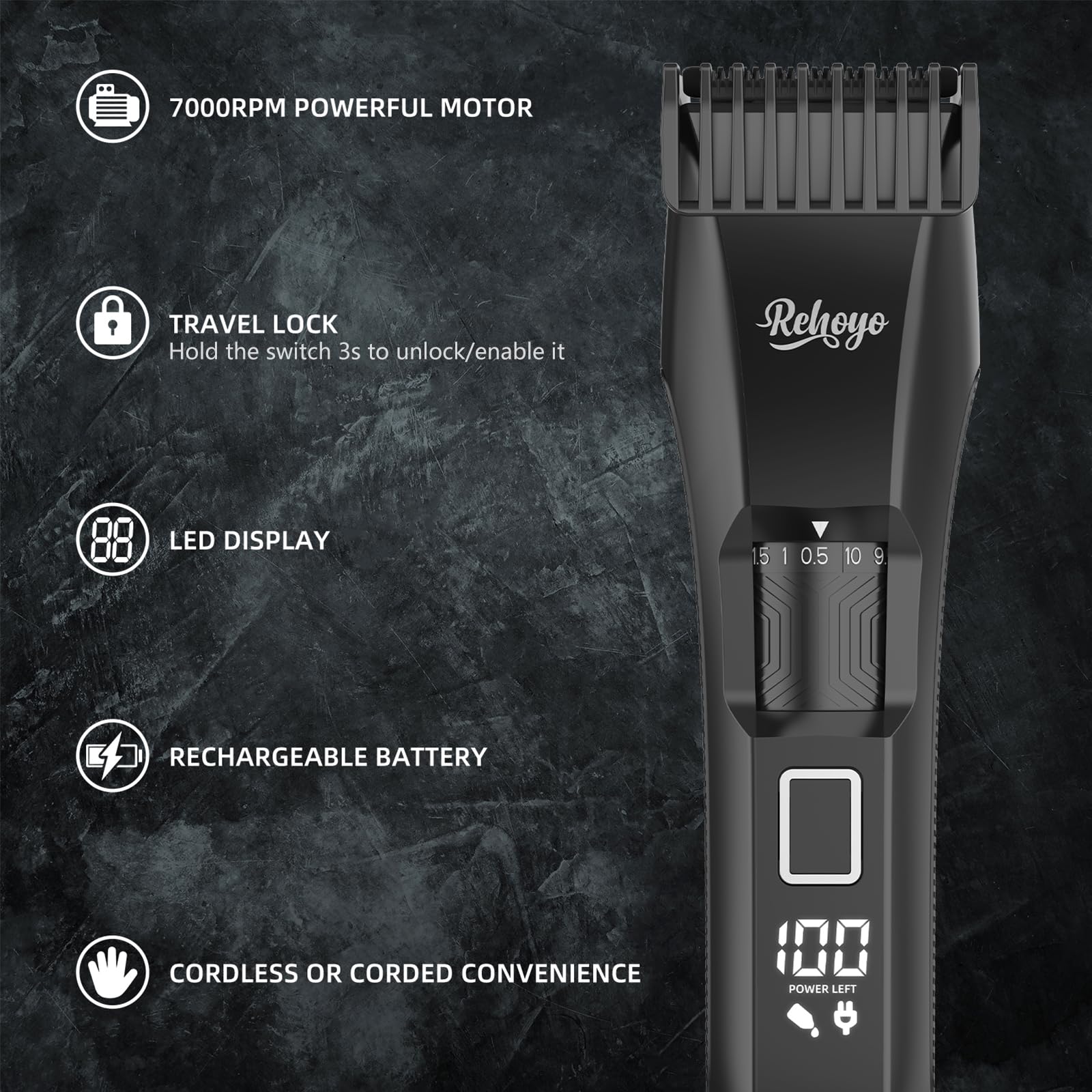 REHOYO BeardFix trimmer in shower reveals IPX7 waterproof design for easy cleaning.