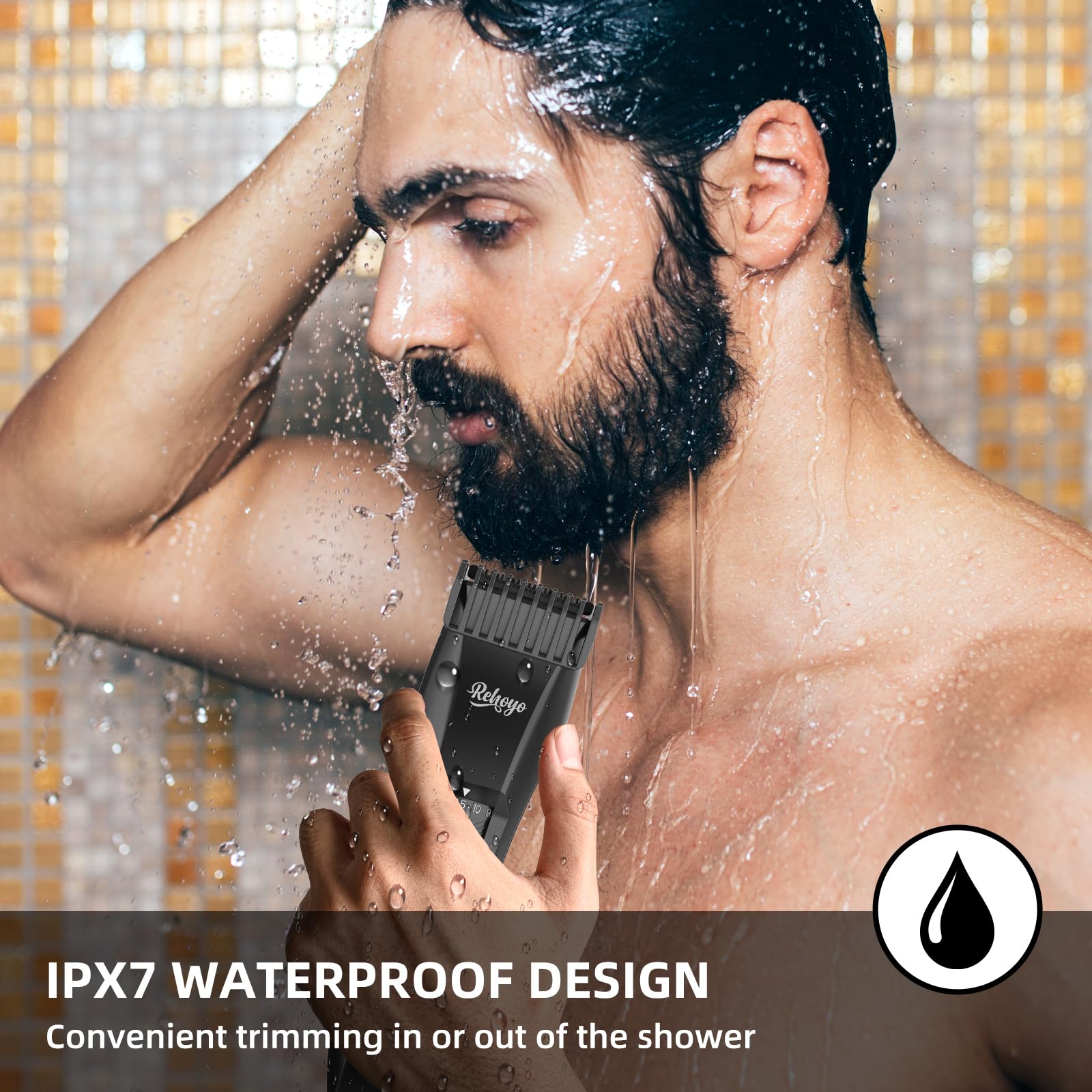 REHOYO BeardFix trimmer LED display communicates battery and settings at a glance.