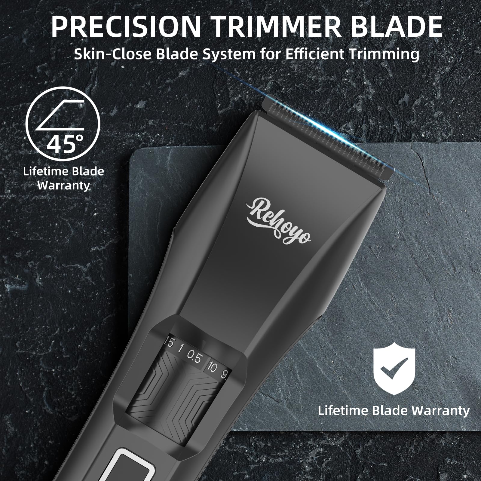 REHOYO BeardFix trimmer with stainless steel blade delivers smooth, precise edge definition.