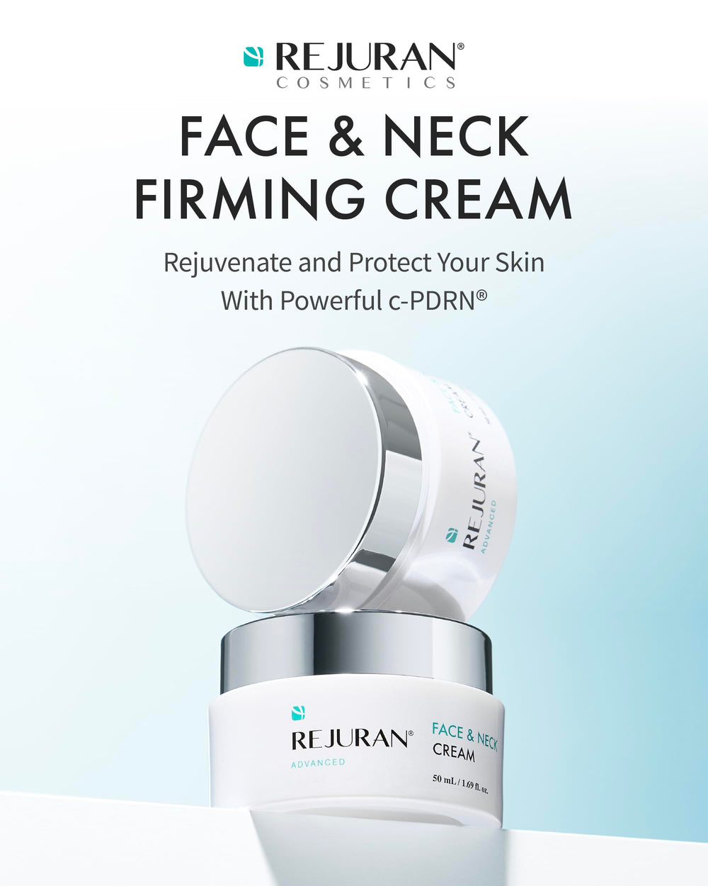 REJURAN Advanced Firming Cream face application demonstrates gentle massage for hydration and lift