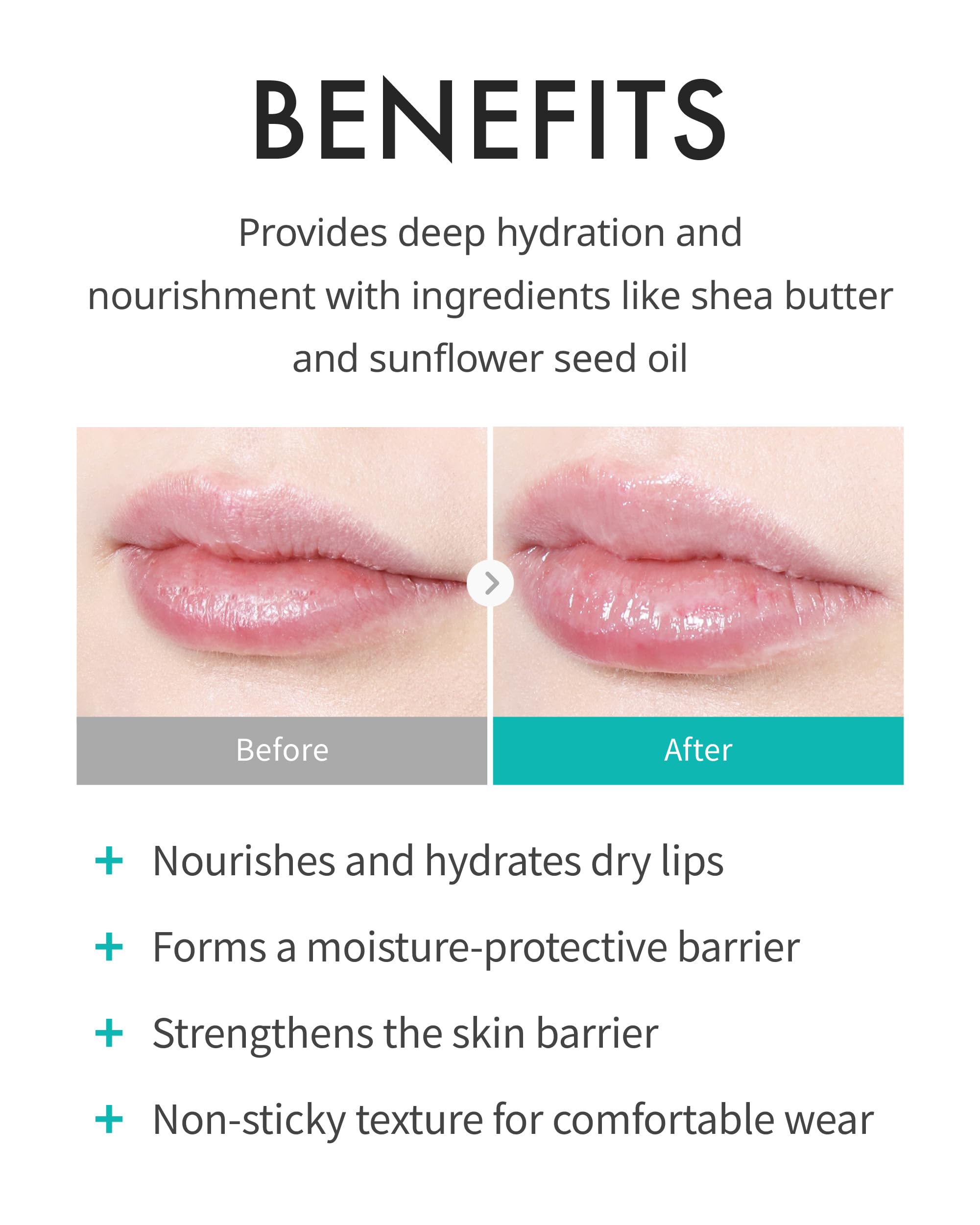 REJURAN Calming Lip Balm application demonstrates a non-sticky, lightweight glide.