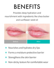 REJURAN Calming Lip Balm application demonstrates a non-sticky, lightweight glide.