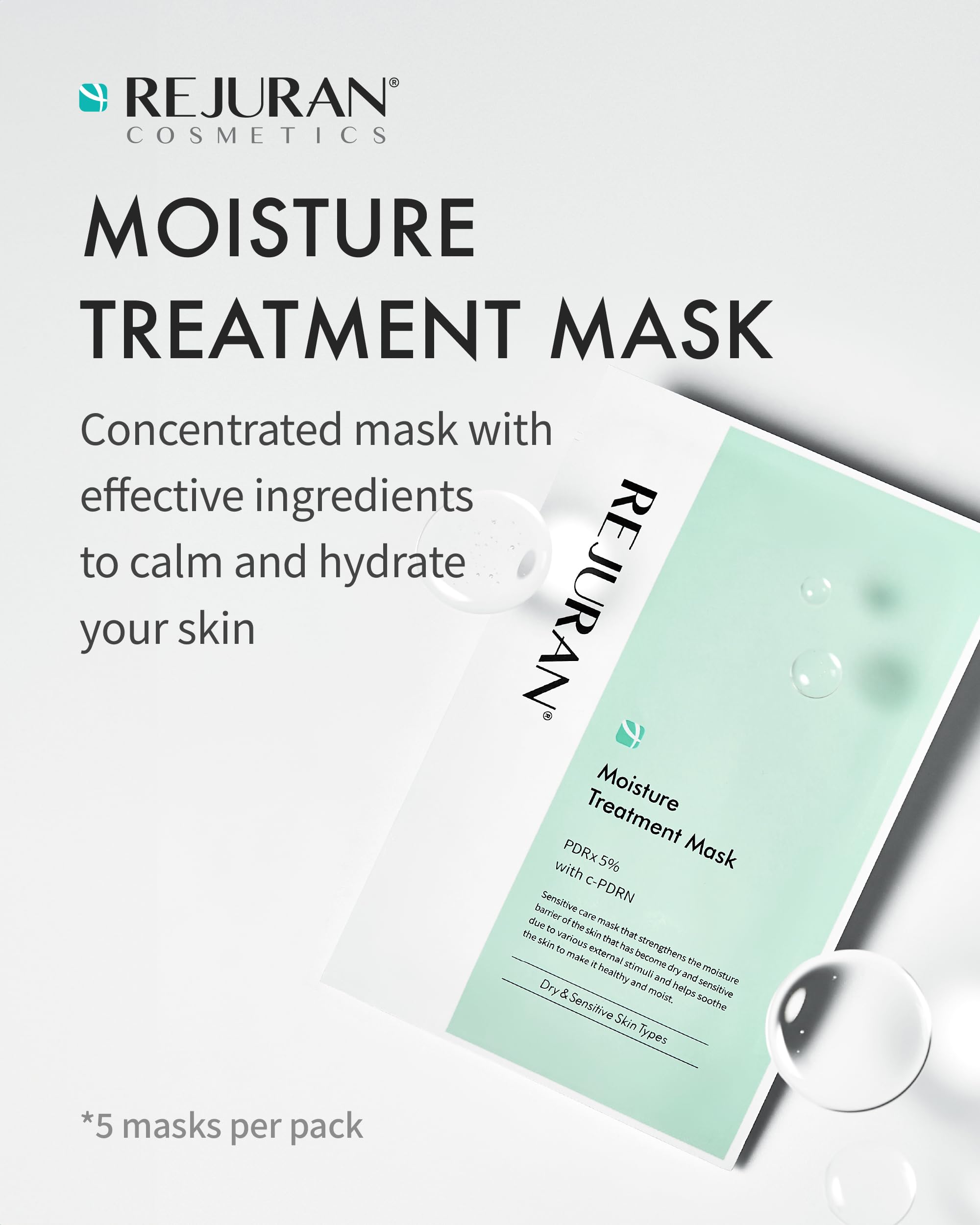 User applies REJURAN sheet mask for instant hydration and soothing comfort.
