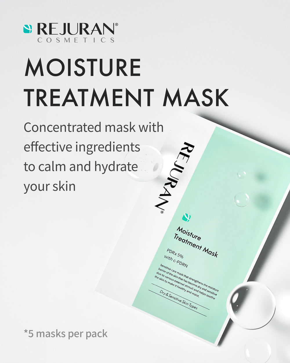 User applies REJURAN sheet mask for instant hydration and soothing comfort.