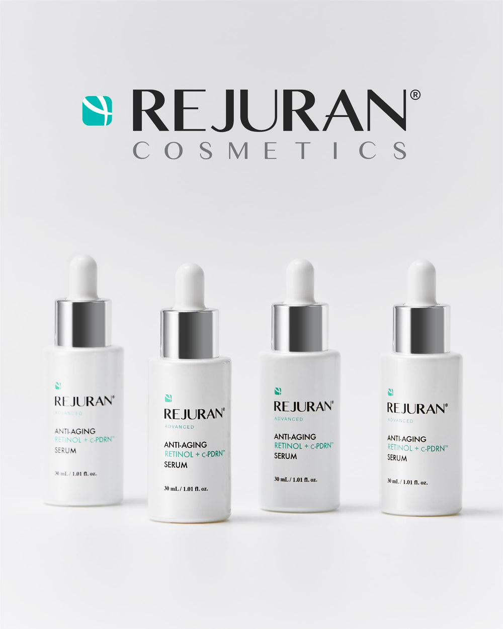 REJURAN Packaging view conveys premium, dermatologist-inspired skincare routine.