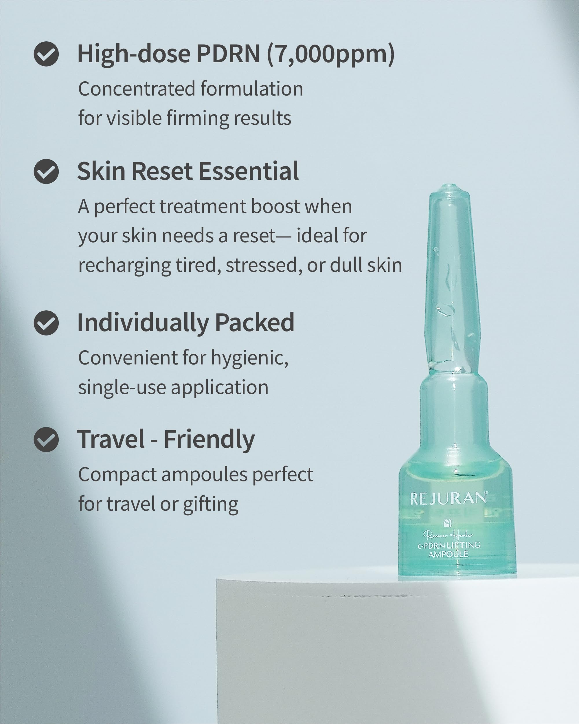 REJURAN Recover c-PDRN ampoule packaging on a clean backdrop signaling premium, gentle care.