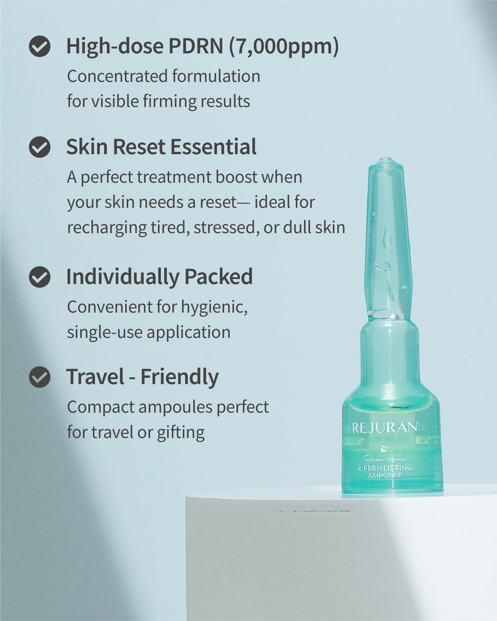 REJURAN Recover c-PDRN ampoule packaging on a clean backdrop signaling premium, gentle care.