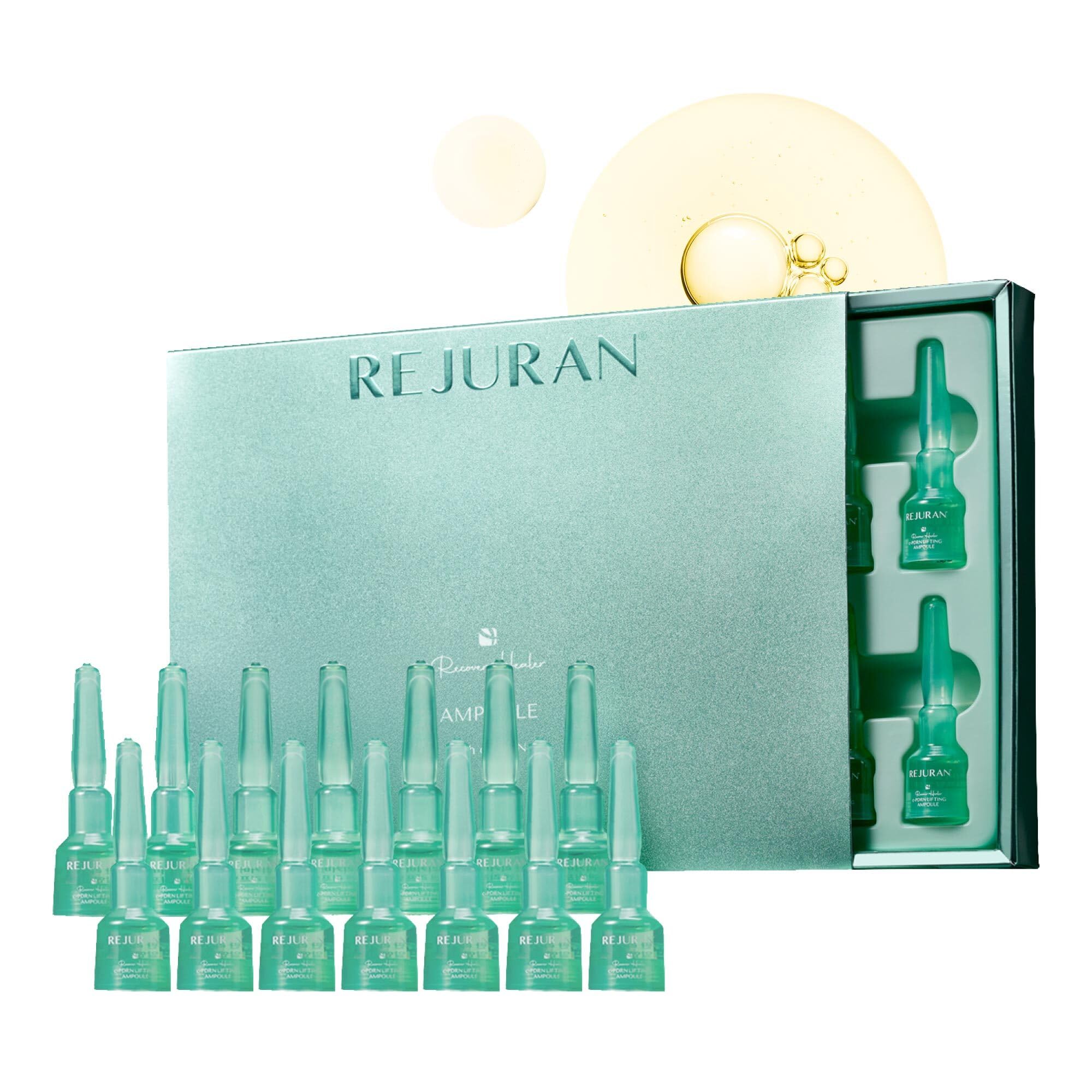 REJURAN Recover c-PDRN serum bottle closeup highlighting the high-concentration formulation for collagen support.