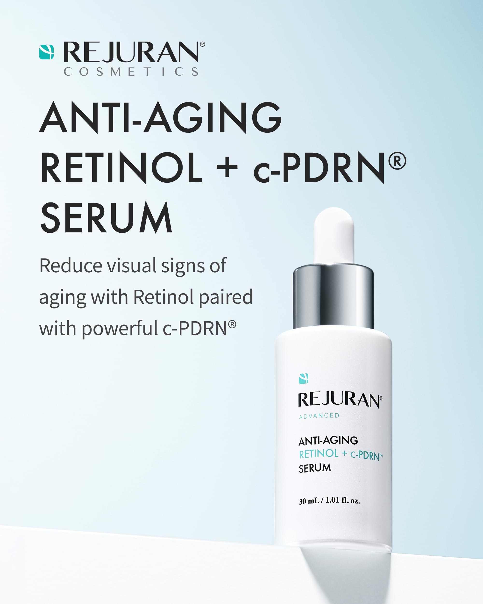 REJURAN Retinol + c-PDRN Serum dispense demonstrates foam texture for easy, clean application.