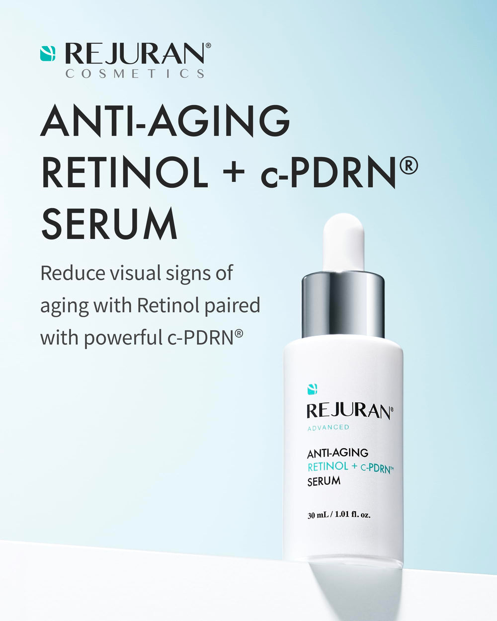 REJURAN Retinol + c-PDRN Serum dispense demonstrates foam texture for easy, clean application.
