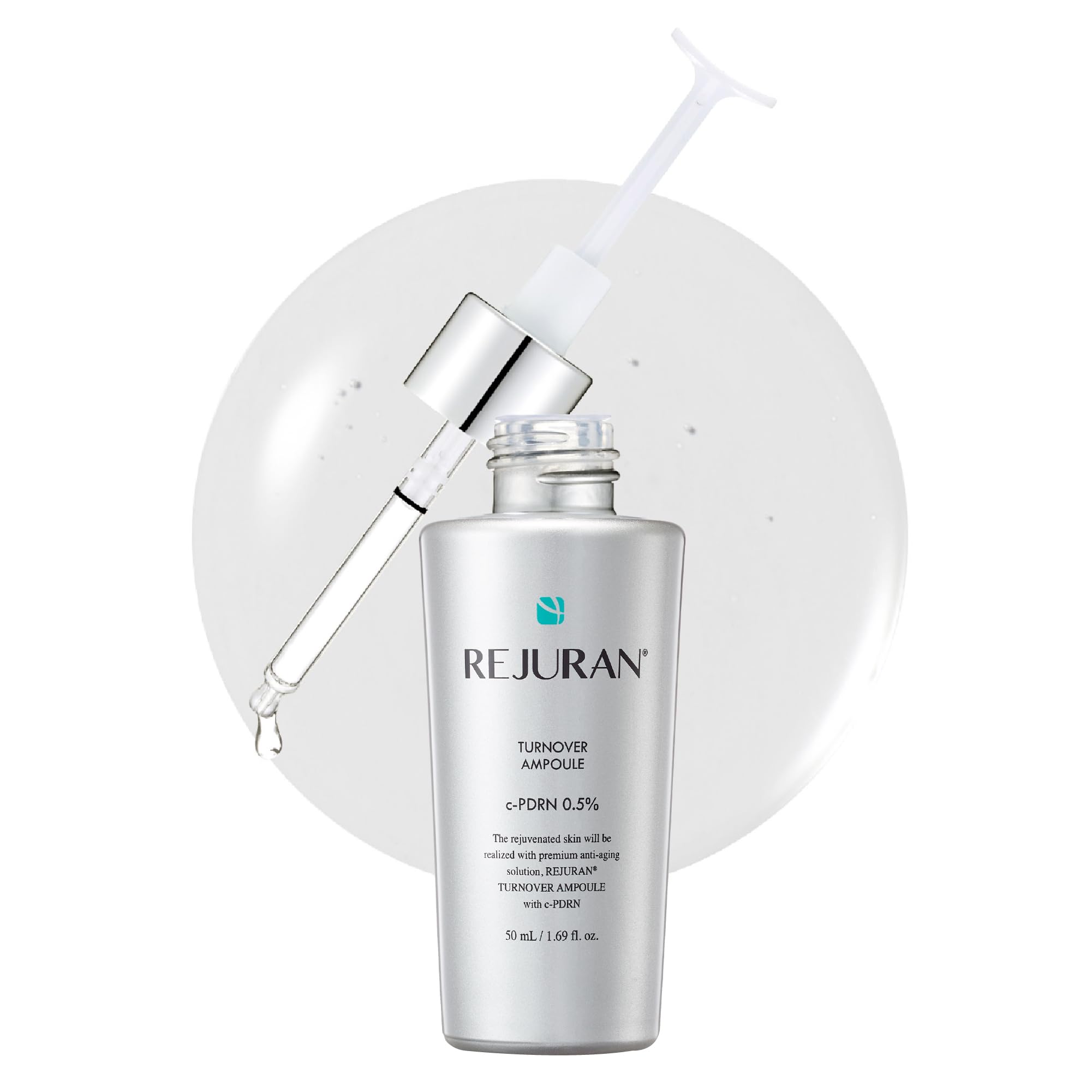 REJURAN Turnover Ampoule bottle close-up highlighting hydration and renewal potential