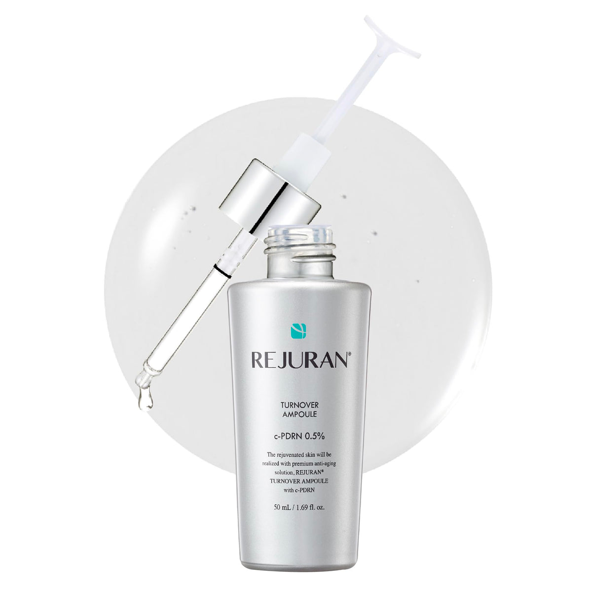 REJURAN Turnover Ampoule bottle close-up highlighting hydration and renewal potential