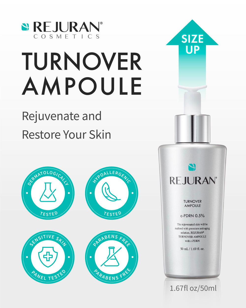 REJURAN Turnover Ampoule pump-dispense shows easy, clean daily application
