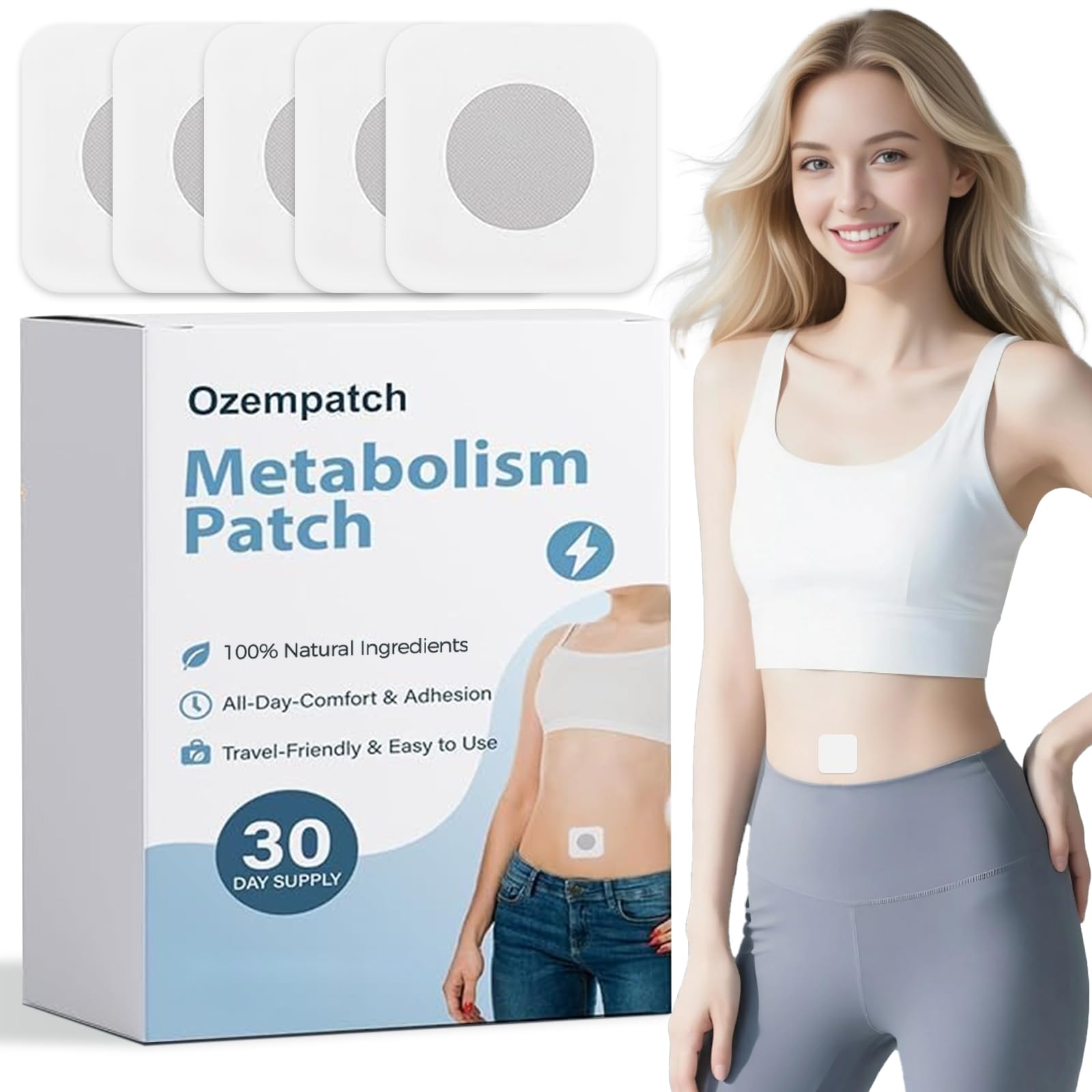 RejuvaCare Ozempatch applied on abdomen for discreet daily wear.