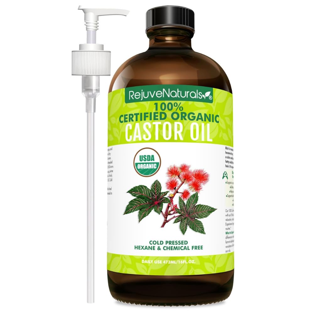 RejuveNaturals castor oil 16oz glass bottle for fuller lashes and brows