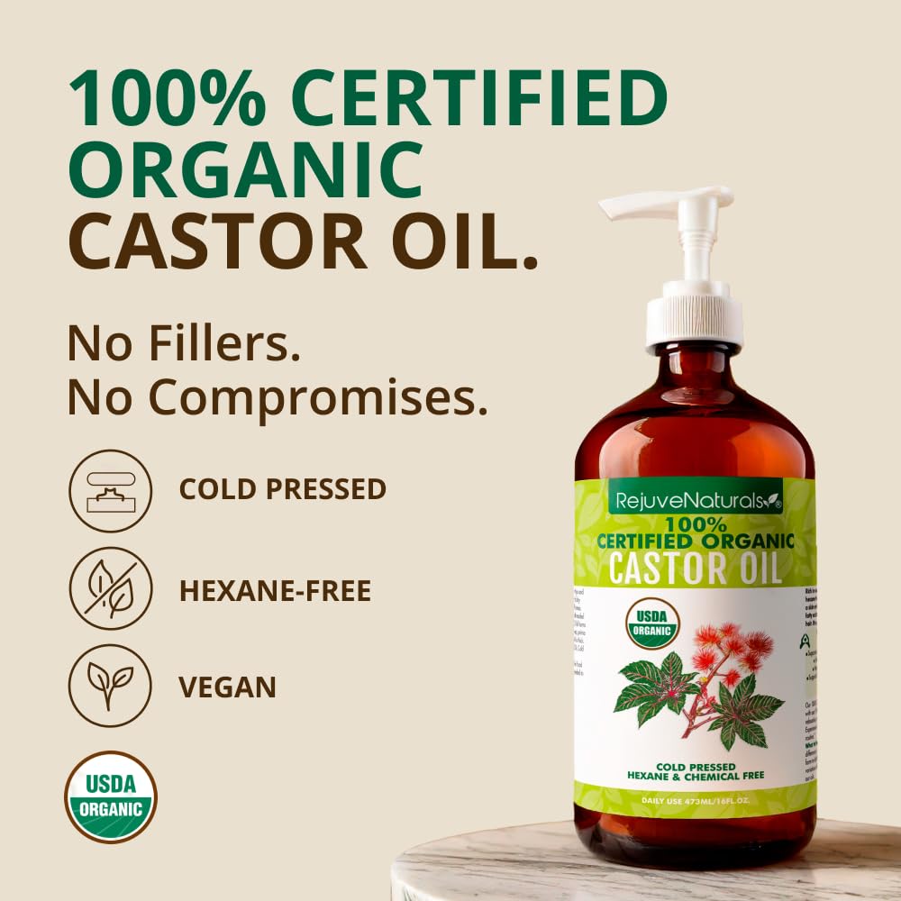 RejuveNaturals organic castor oil pour for easy daily skin hydration