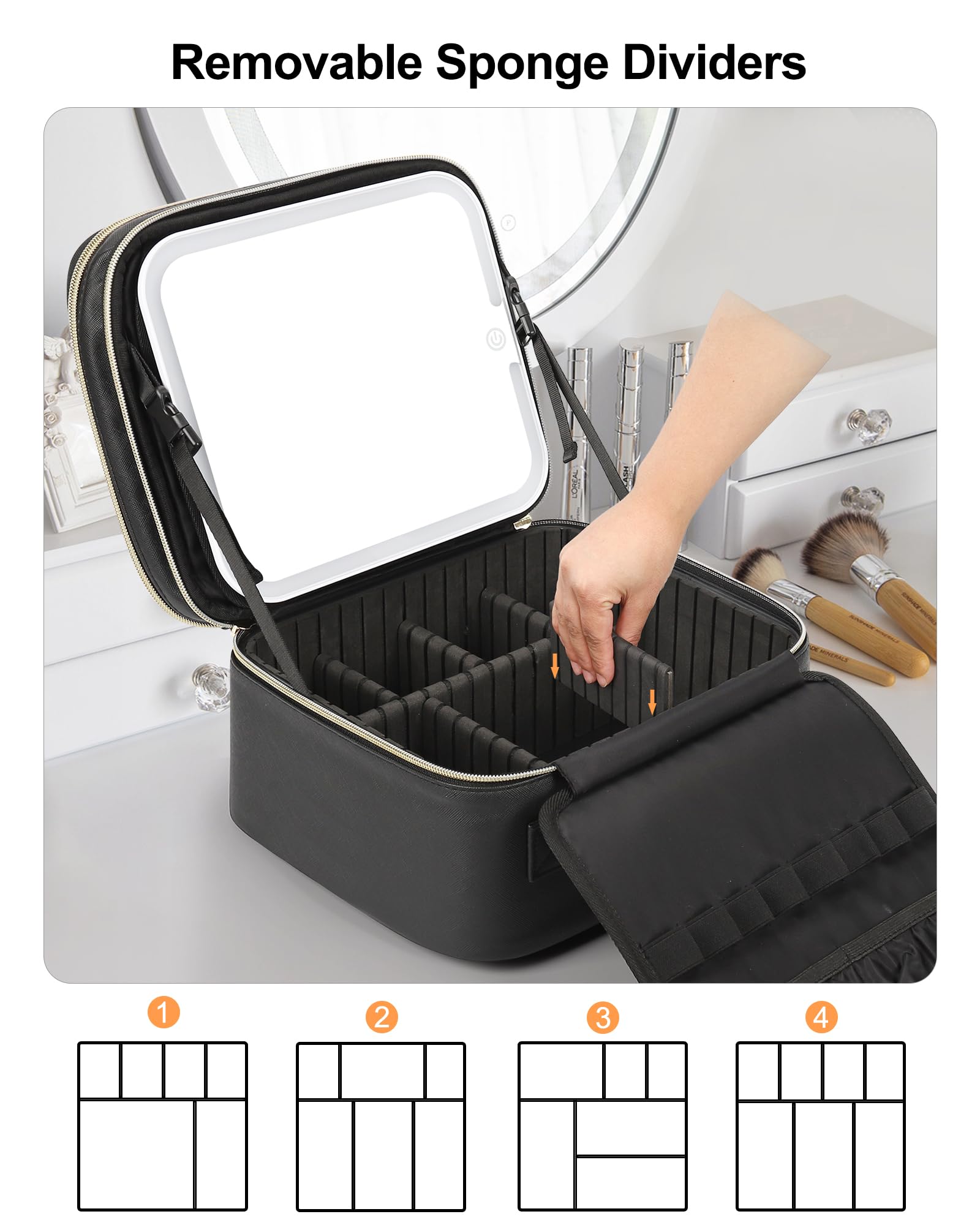 Relavel interior with adjustable dividers for customizable storage