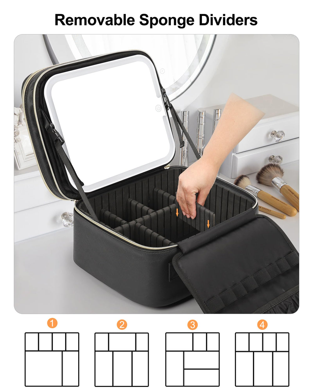 Relavel interior with adjustable dividers for customizable storage