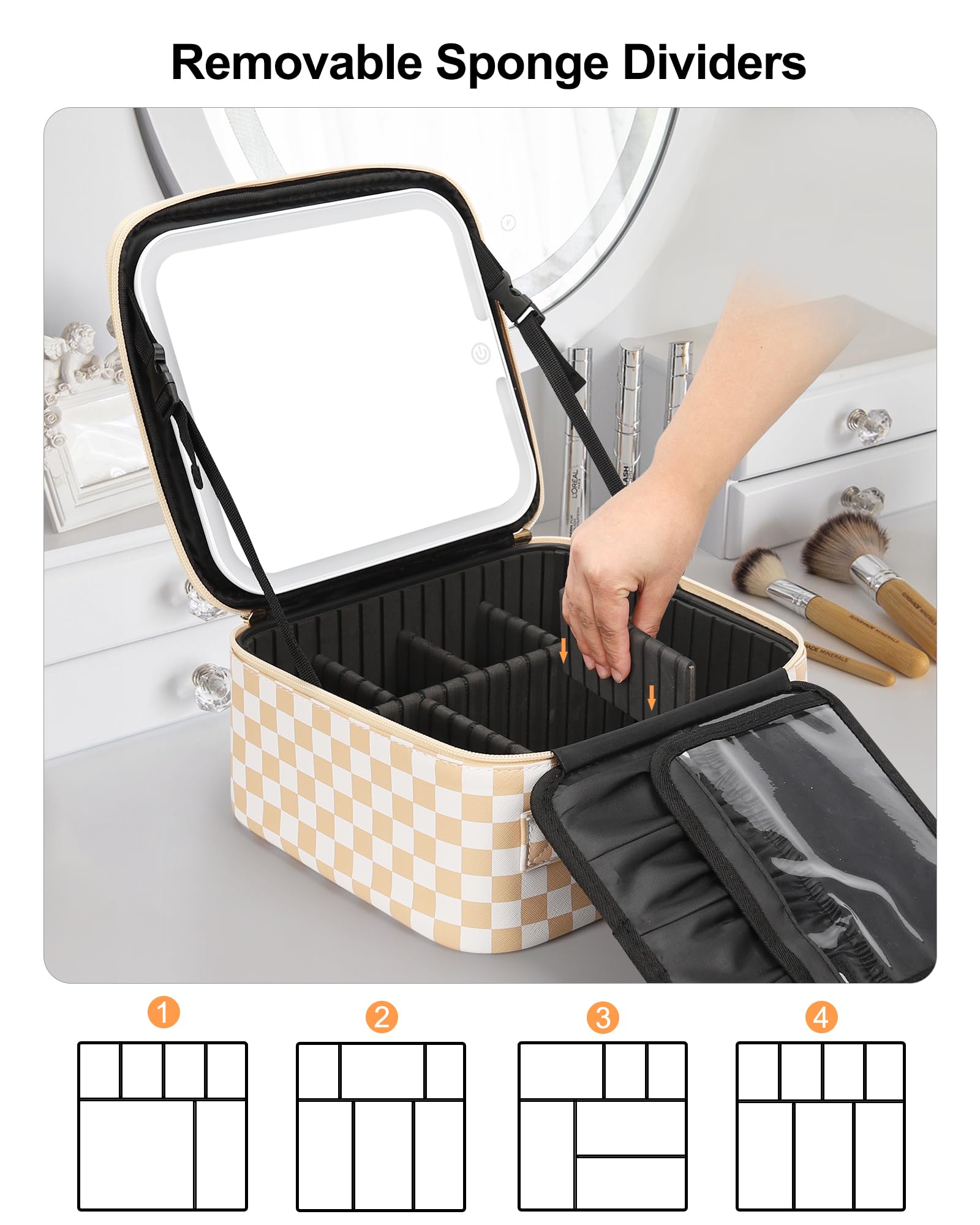 Relavel adjustable dividers makeup case offers flexible, customizable storage for cosmetics.