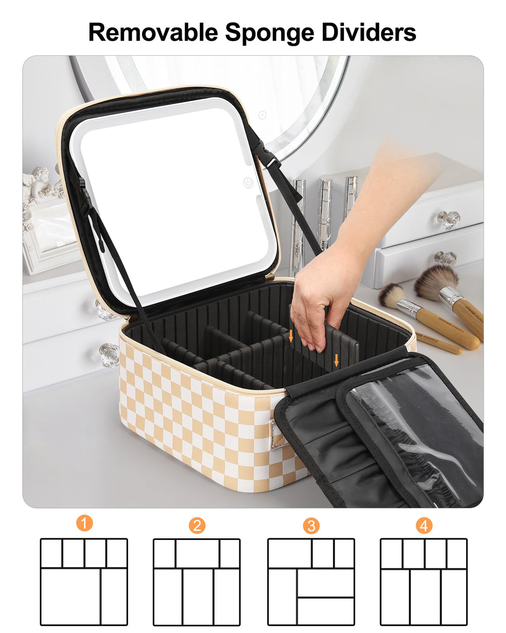 Relavel adjustable dividers makeup case offers flexible, customizable storage for cosmetics.
