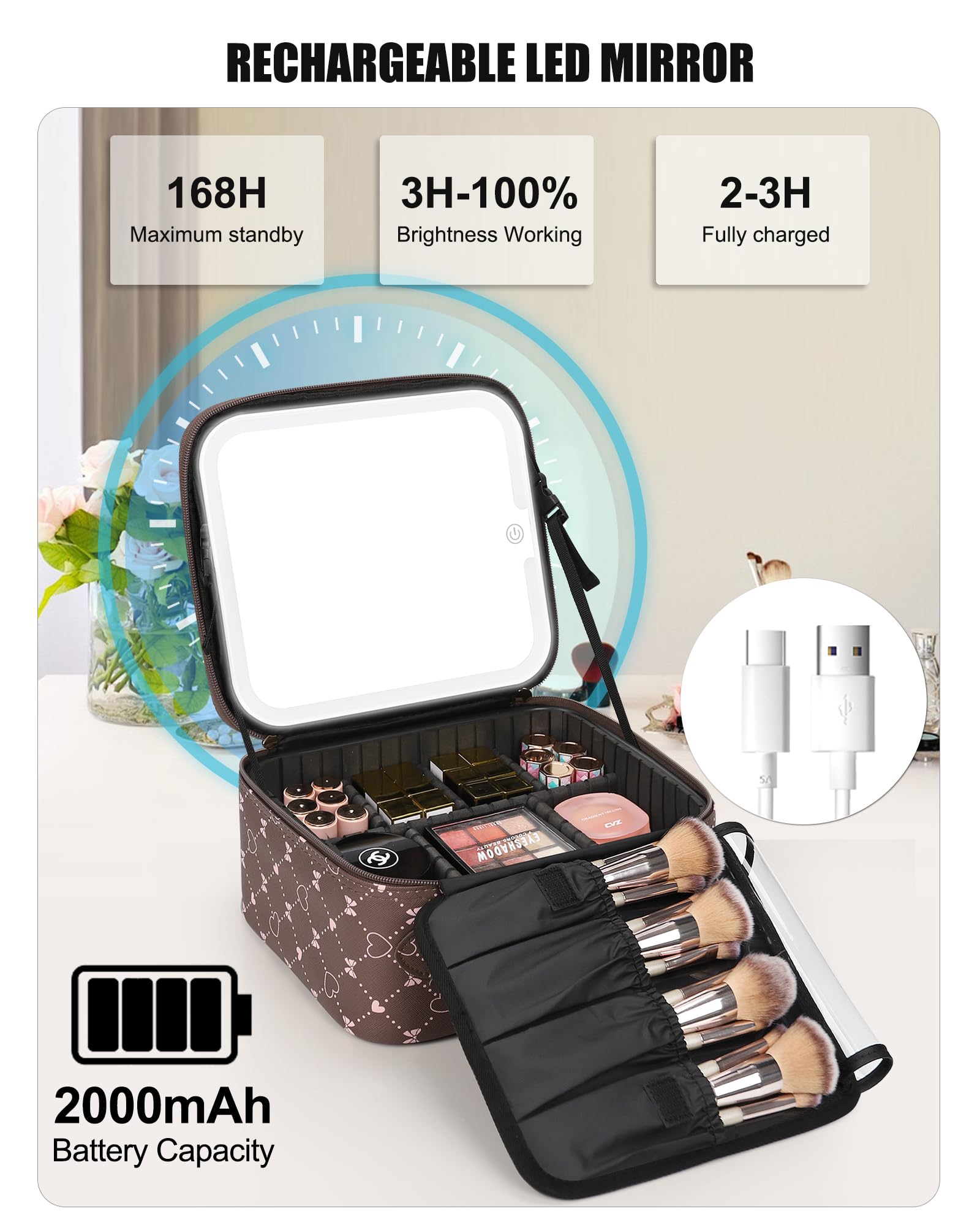 Relavel 2000mAh battery powers the mirror for extended on-the-go use