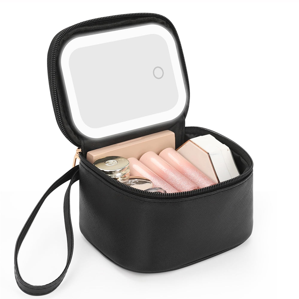 Relavel mini bolso maquillaje con espejo LED, ideal para retoques rápidos.