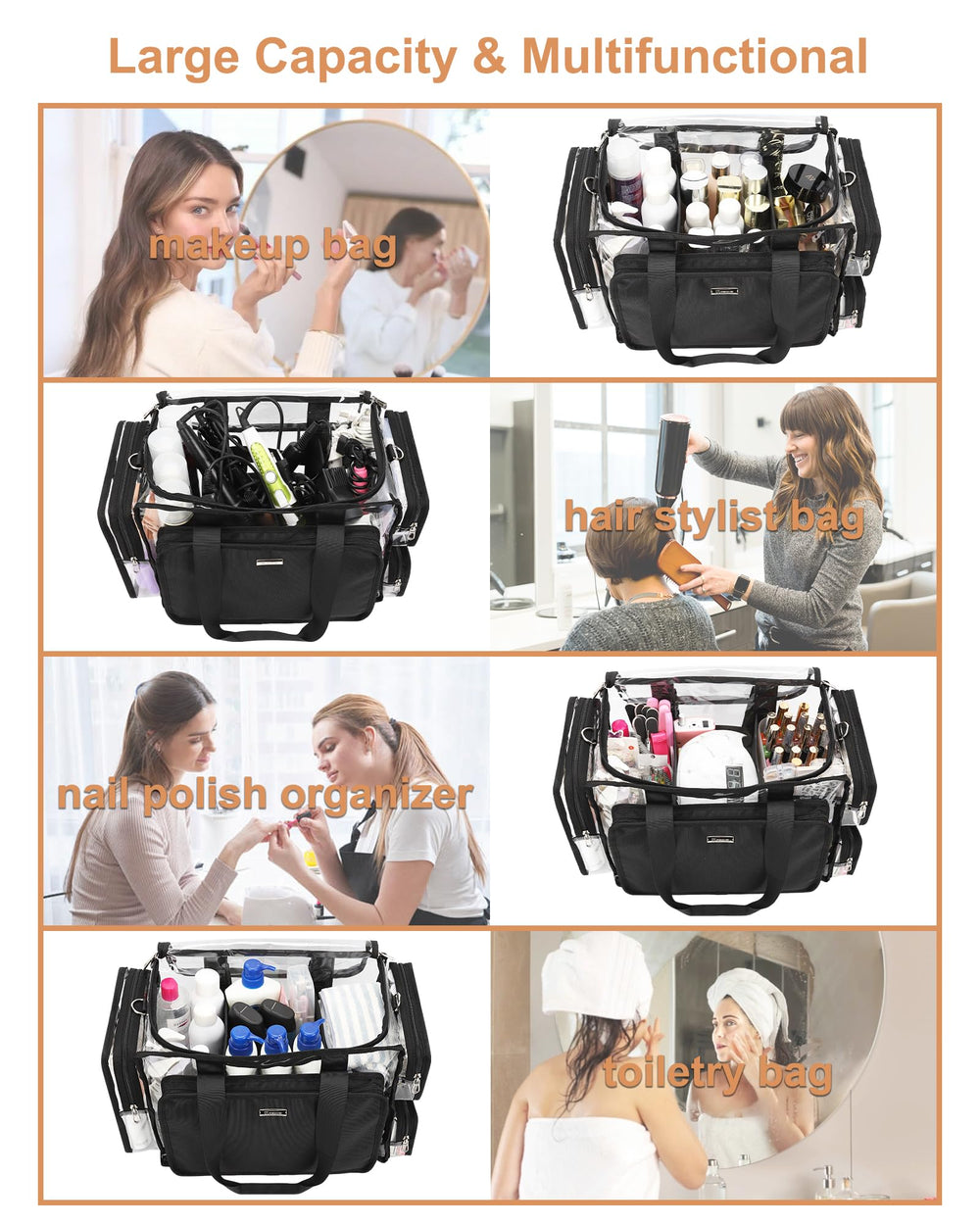 Relavel clear tote works as travel, gym, or beach bag.