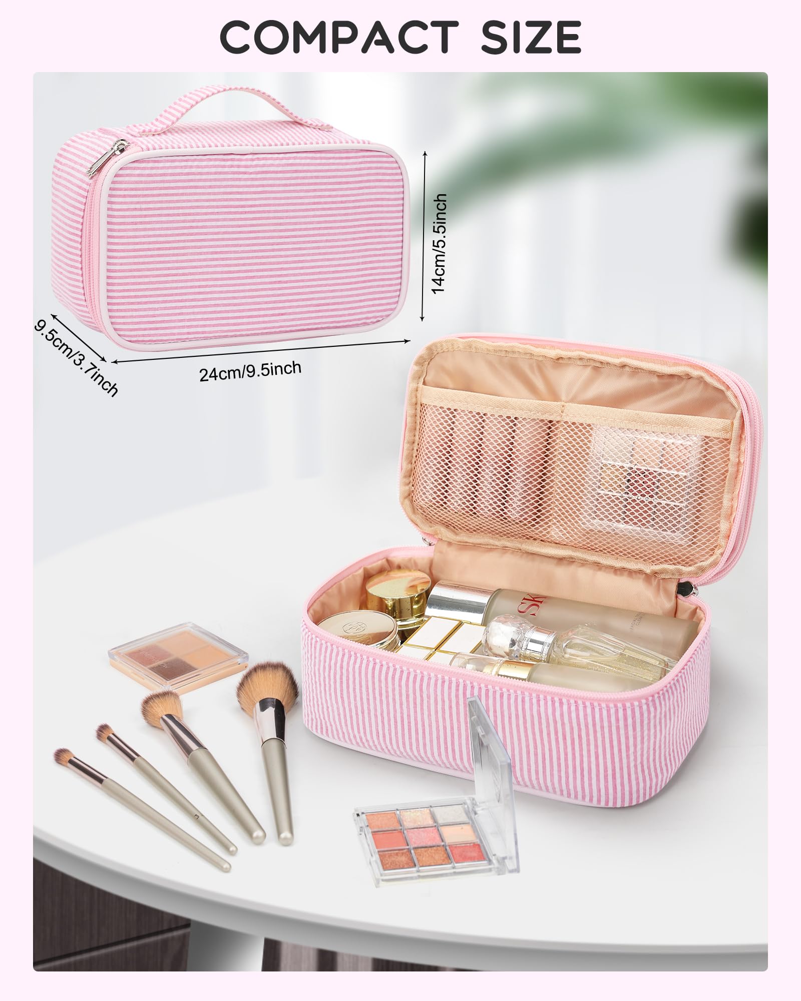 Relavel dual-layer bottom pockets for eyeshadows and blush with mesh organization