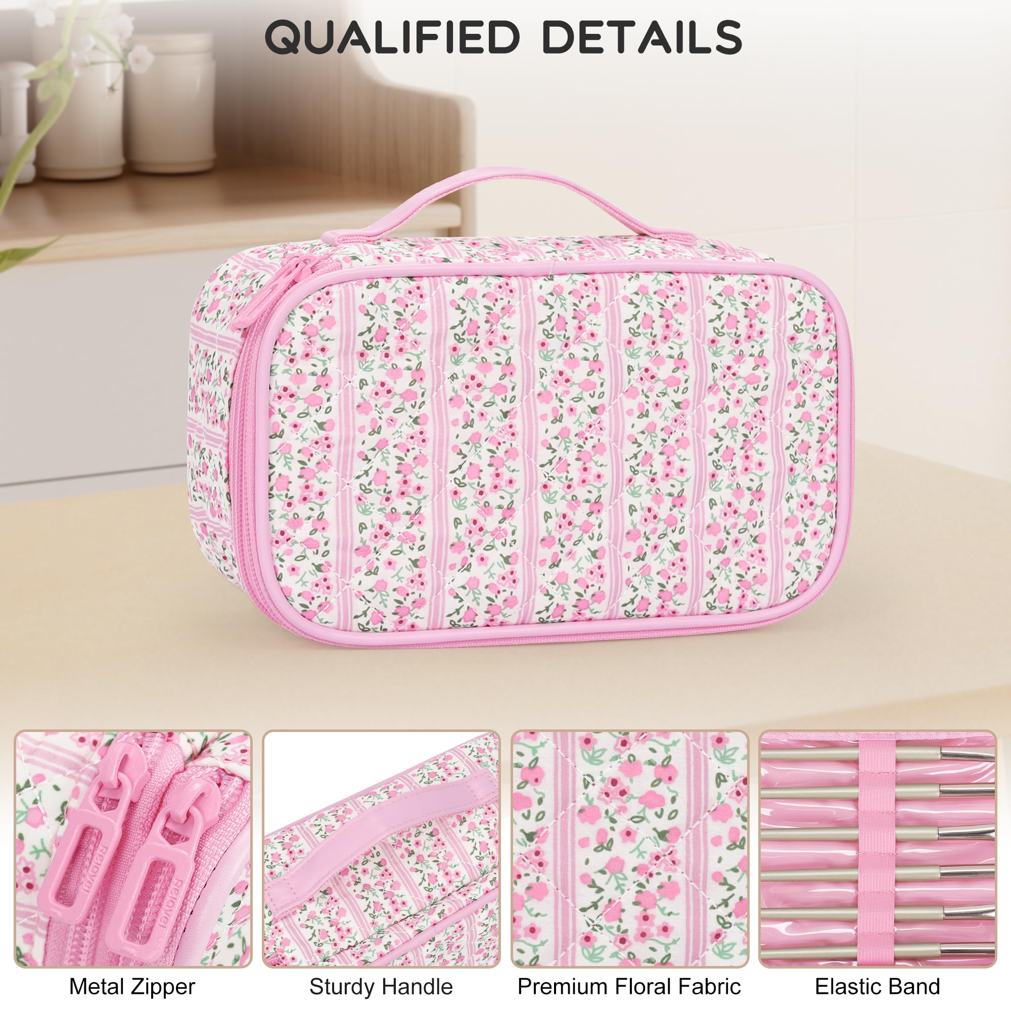 Relavel easy-clean PVC pocket keeps brushes clean and spills contained during trips.