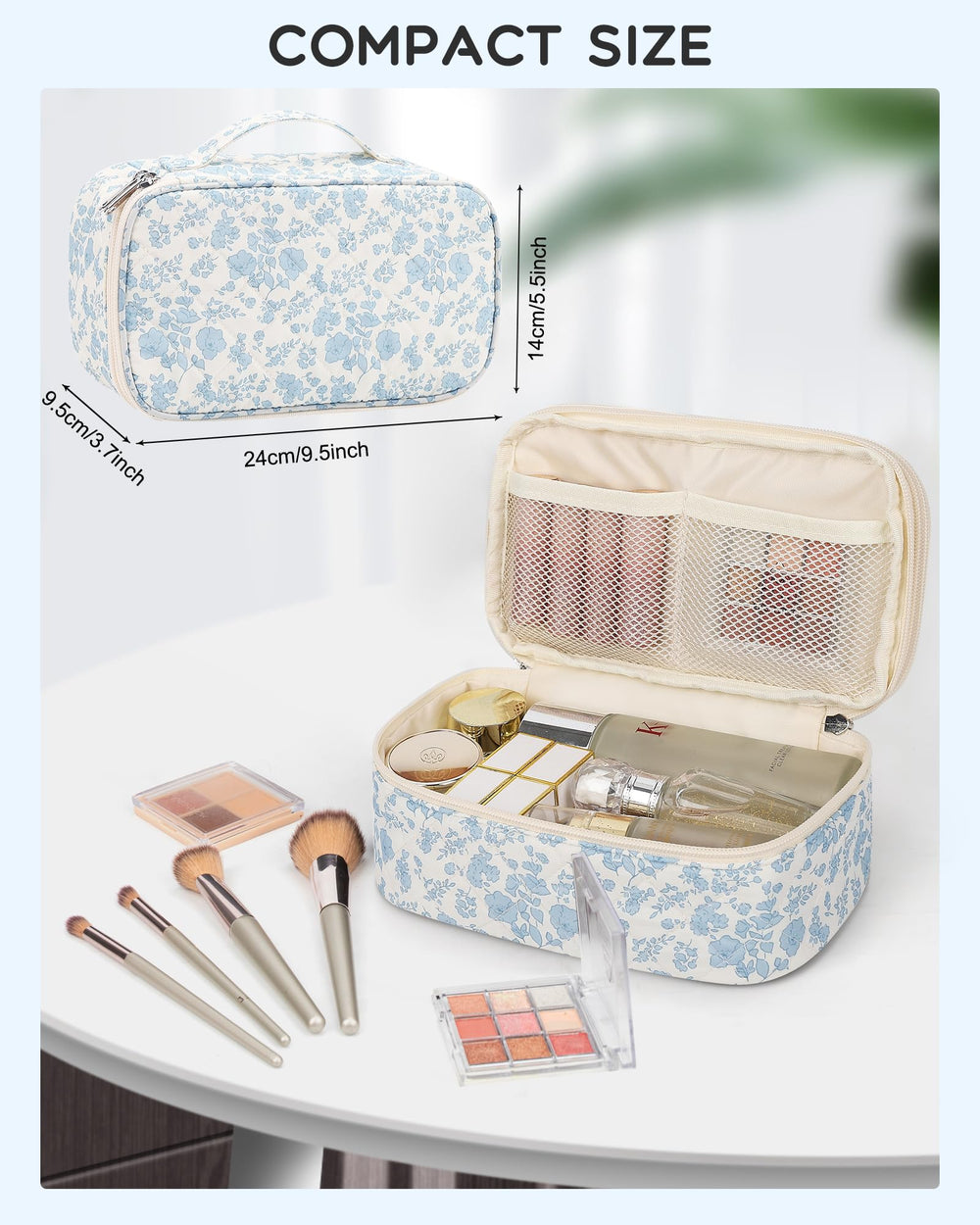 Relavel first layer includes brush holders and mesh pockets for easy reach.