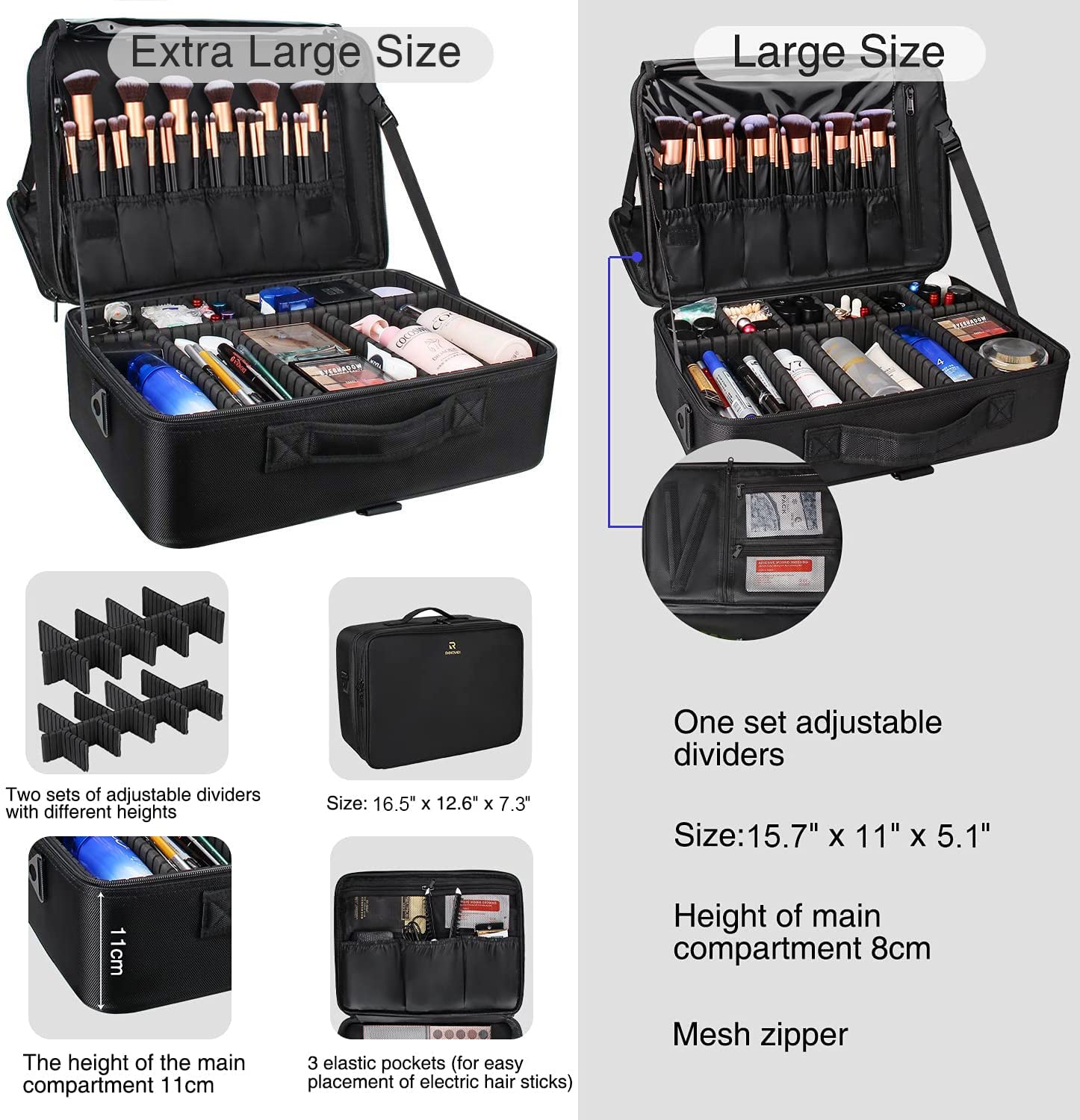 Relavel extra large makeup case brush slots showcase room for up to 40 brushes.
