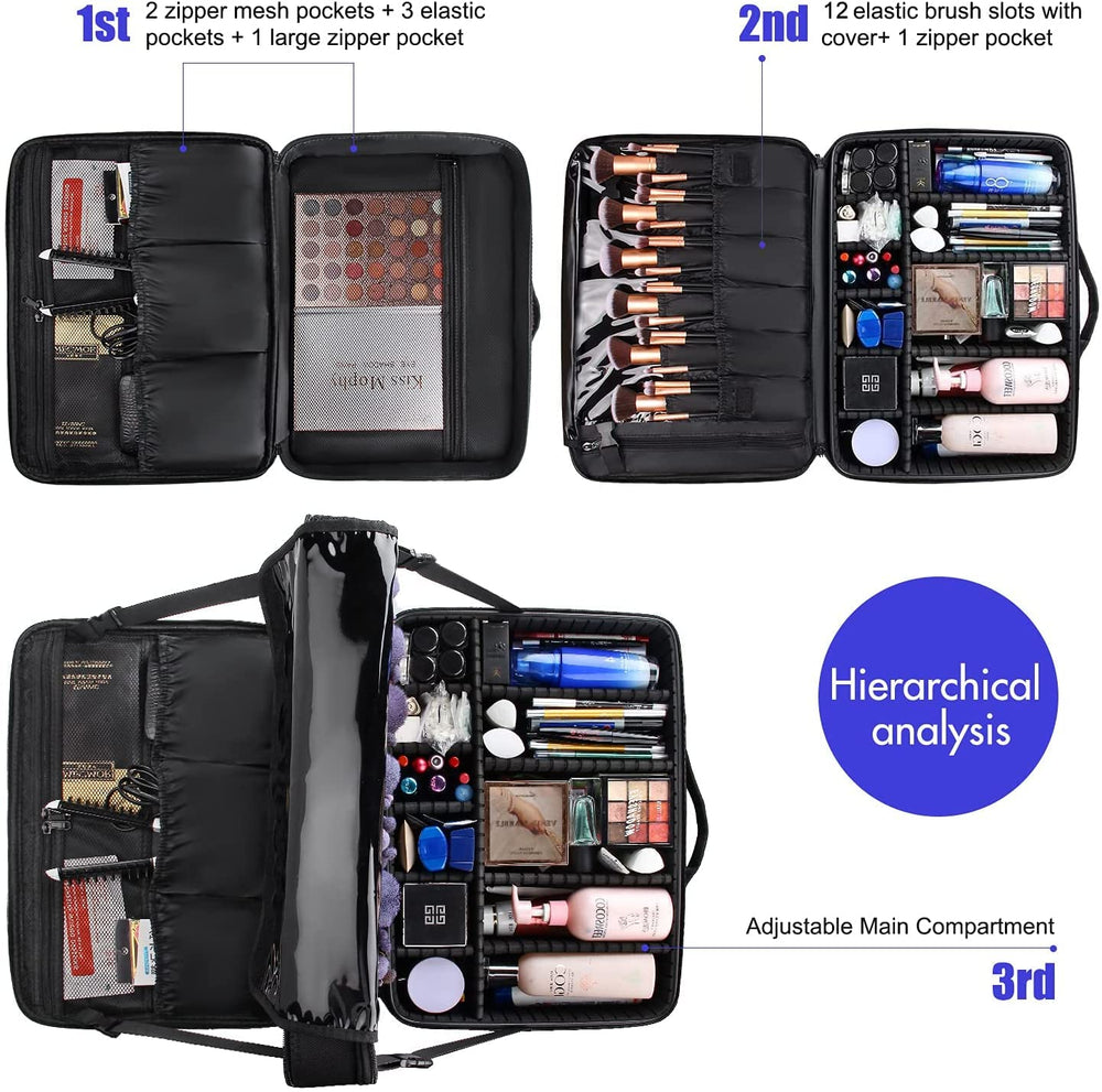 Relavel extra large makeup case with shoulder strap and backpack carry options.