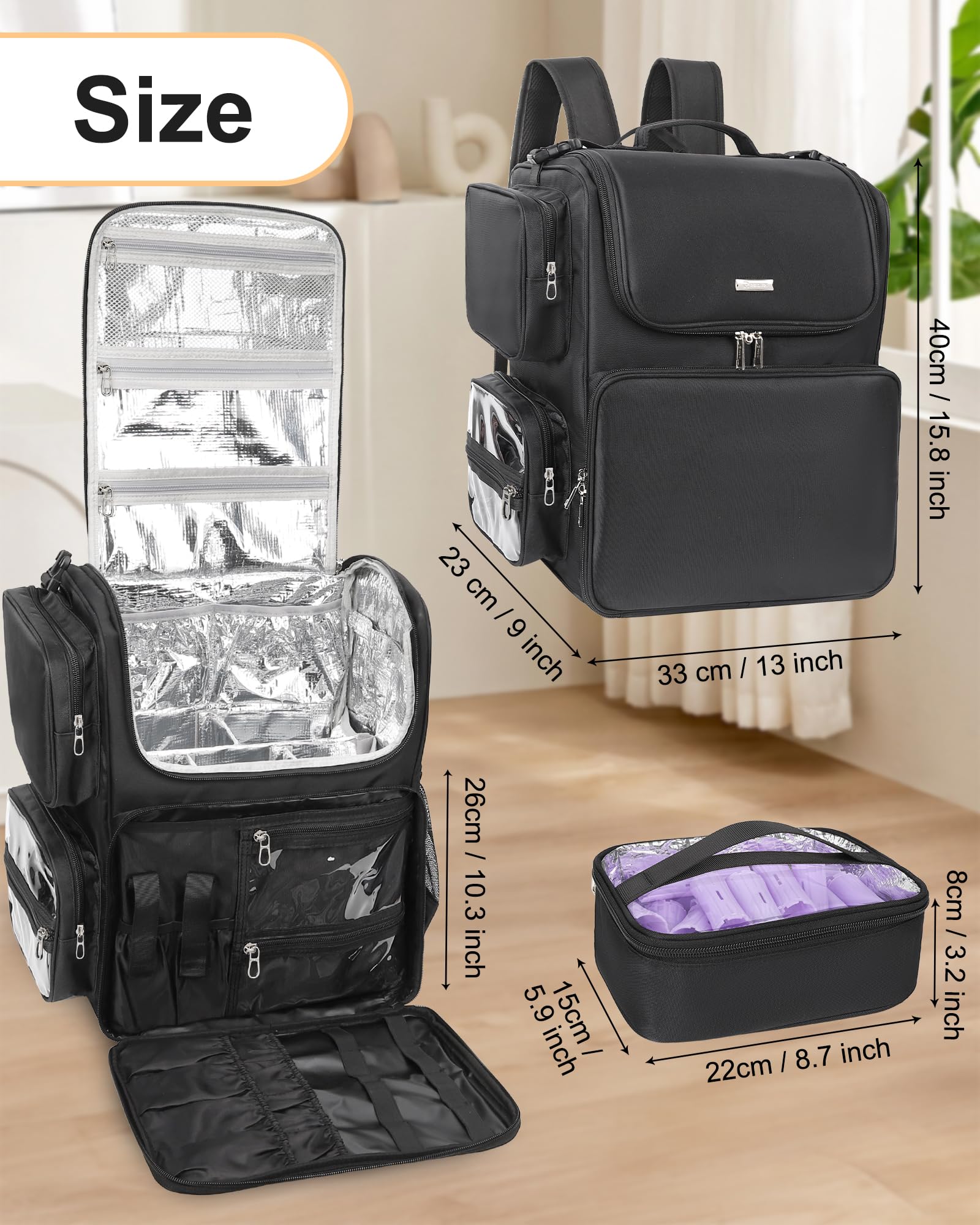Relavel front compartment elastic slots for combs keeps essentials organized.