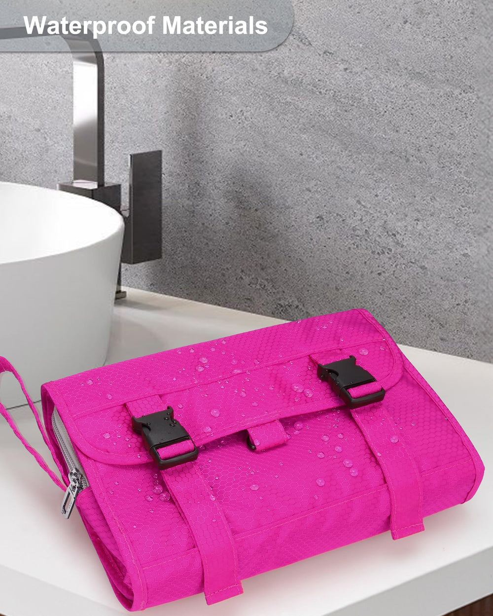 Relavel hanging travel toiletry bag folded-compact demonstrates space saving design for trips