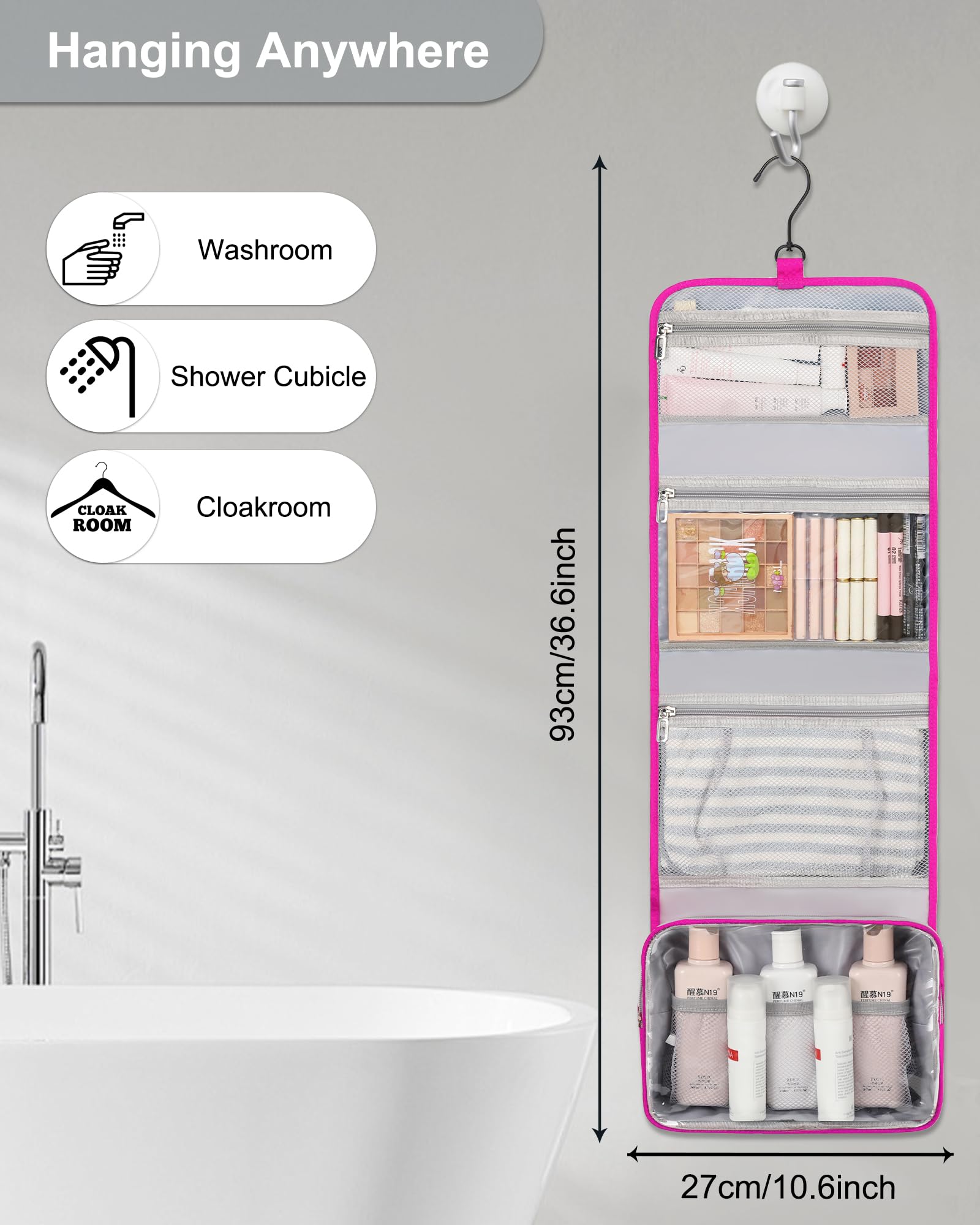 Relavel hanging travel toiletry bag interior compartments keep cosmetics organized during travel