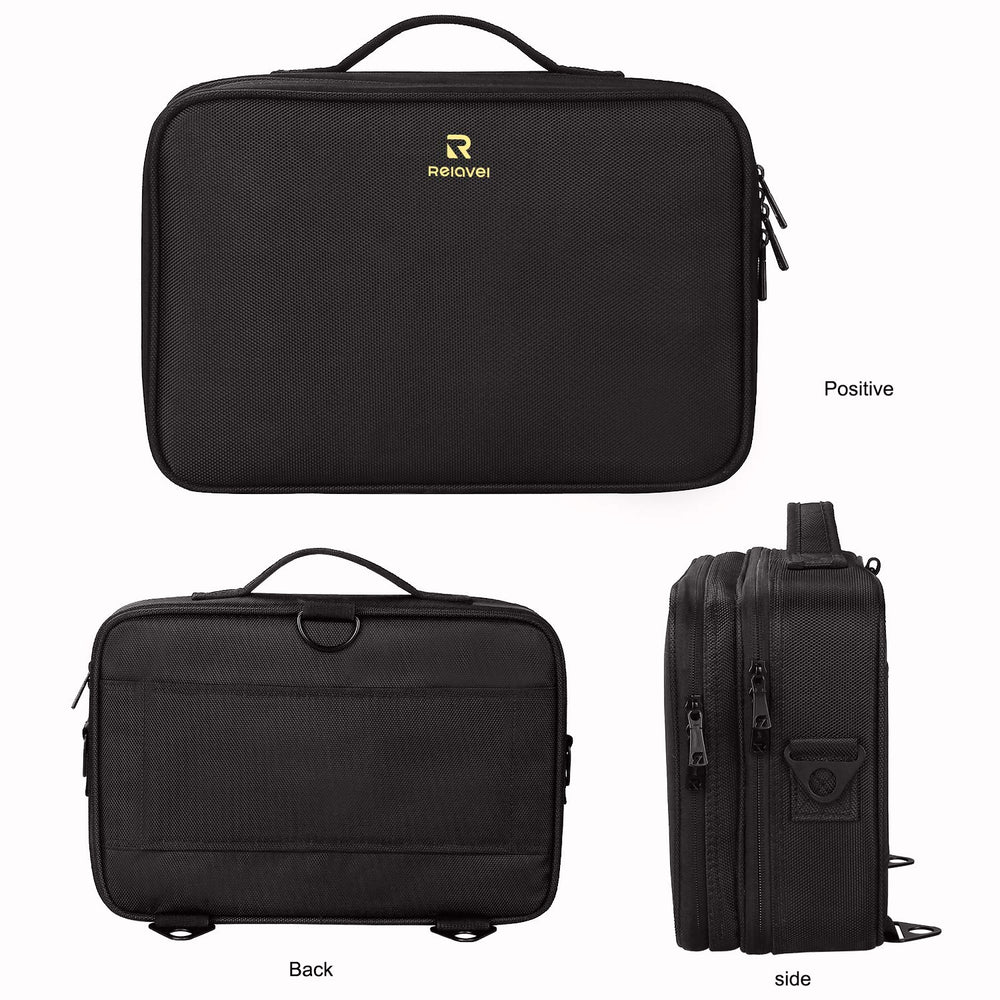 Relavel makeup bag black travel case complements professional gear for organized trips