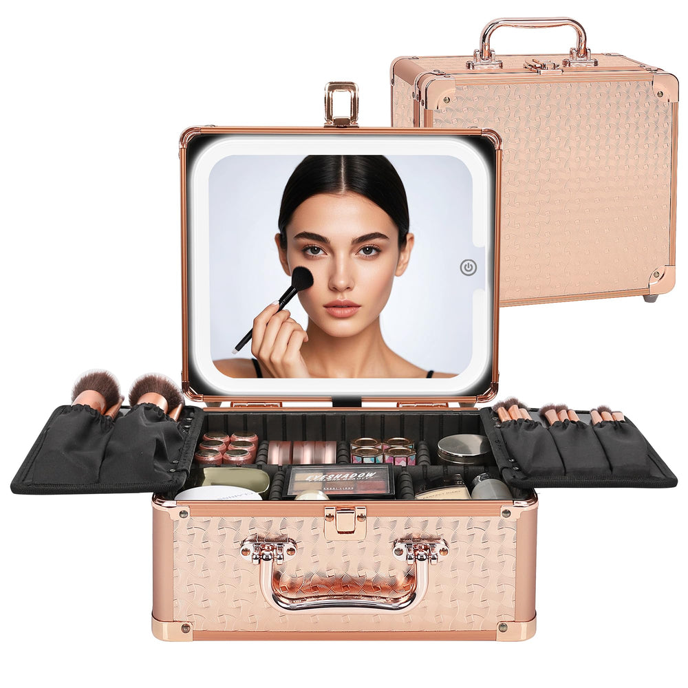 Relavel makeup bag with LED mirror closed view for portable organization.