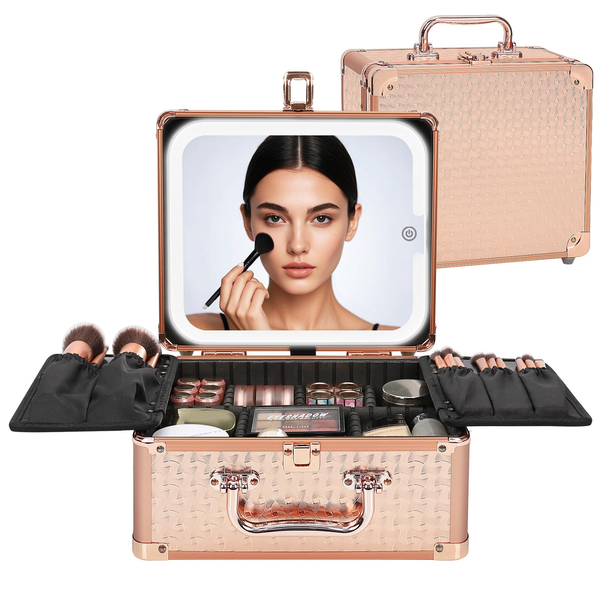 Relavel makeup bag with LED mirror closed view for portable organization.