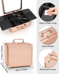 Relavel makeup bag with LED mirror open view showing adjustable lighting for precision makeup.