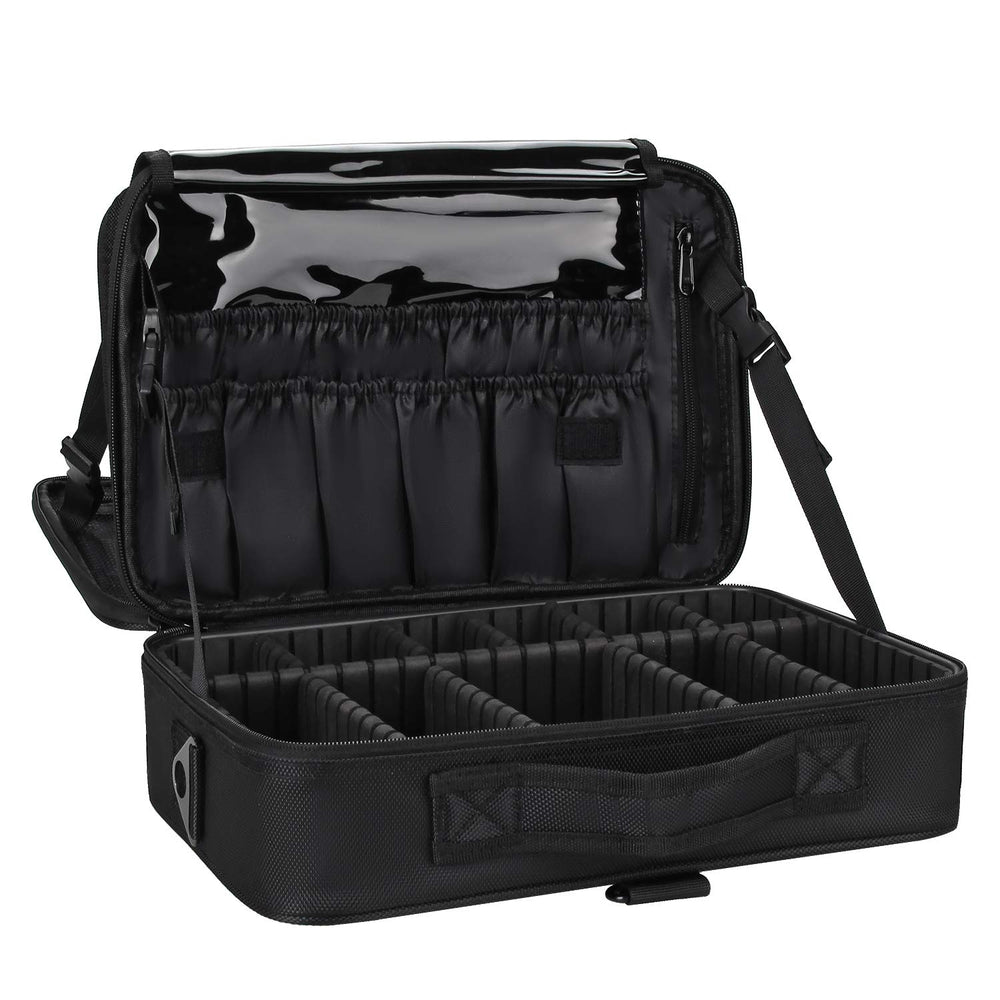 Relavel makeup bag open compartments illustrate organized cosmetic storage for travel