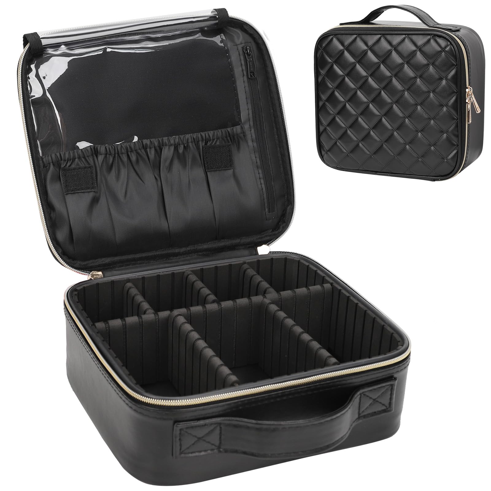 Relavel makeup bag travel cosmetic train case with organized compartments for on-the-go use.