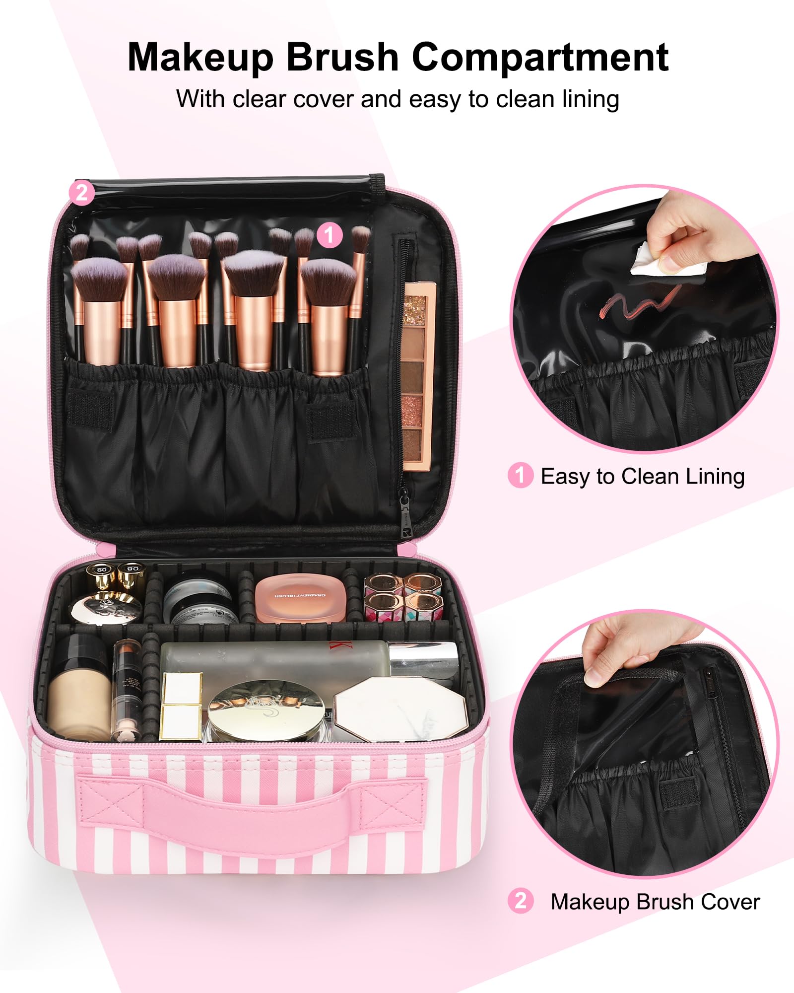 Relavel makeup brush compartment dust-cover keeps brushes clean and accessible while traveling.